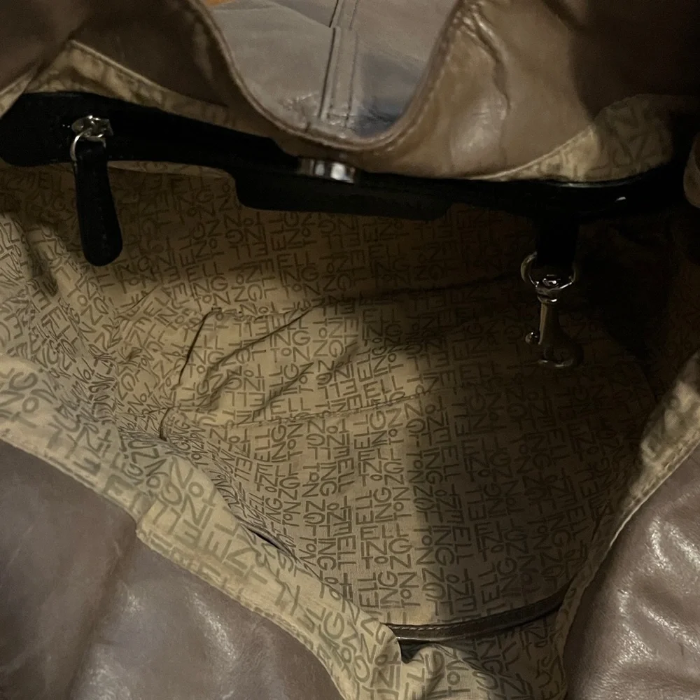 Vintage Ellington handbag. Leather. Gorgeous, unique. Taupe, black accents. $80 - Picture 3 of 4